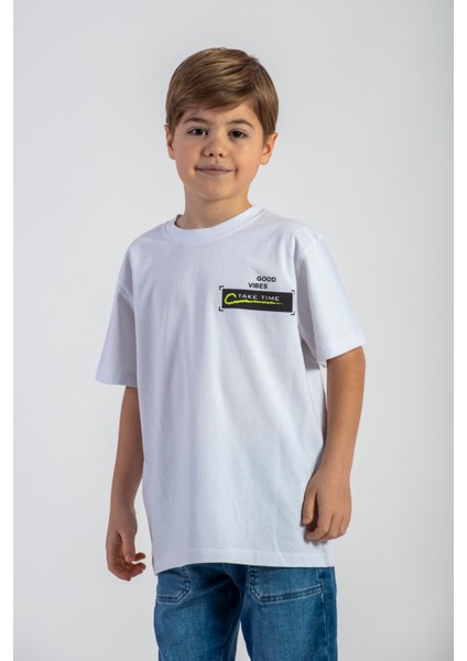 Ön ve Arkası Baskılı Ekru Renk Erkek Çocuk Tshirt