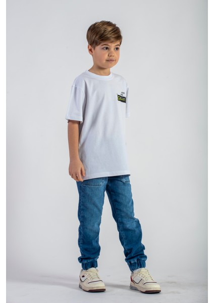 Ön ve Arkası Baskılı Ekru Renk Erkek Çocuk Tshirt