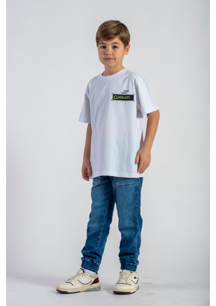Ön ve Arkası Baskılı Ekru Renk Erkek Çocuk Tshirt