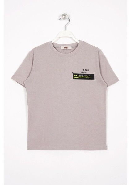 Ön ve Arkası Baskılı Taş Rengi Erkek Çocuk Tshirt