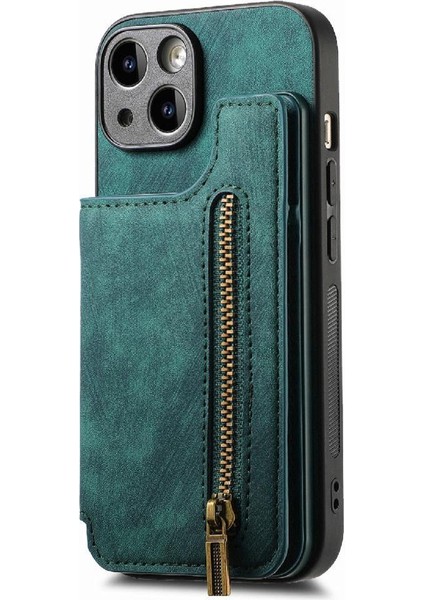 IPhone 15 Için Kılıf Artı Standı Fonksiyonu Vintage Fermuar Cüzdan Katlanabilir Geri (Yurt Dışından) modelleri