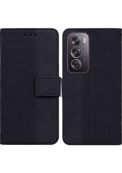Oppo Oppo 12 Pro 5g Için Flip Case Premium Pu Deri Geometrik Kabartmalı (Yurt Dışından)