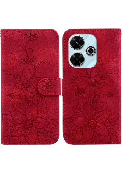 Xiaomi Poco M6 4g Kabartmalı Zambak Manyetik Kickstand Kart Için Flip Case (Yurt Dışından)