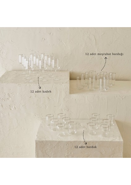 Premium Bardak-Kadeh Seti 36'lı Silver