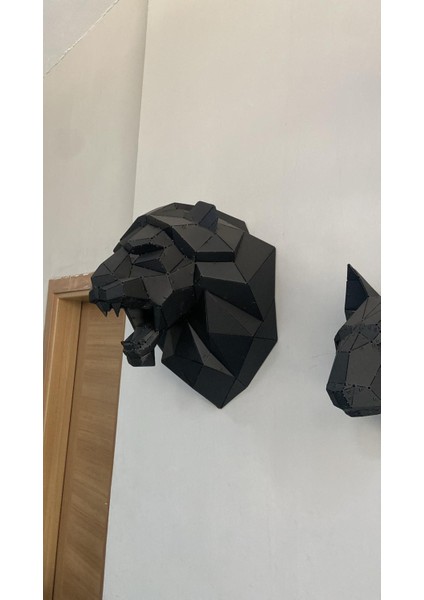 Geometrik Desen Lazer Kesim Metal Aslan Kafası Origami Duvar Dekorasyonu