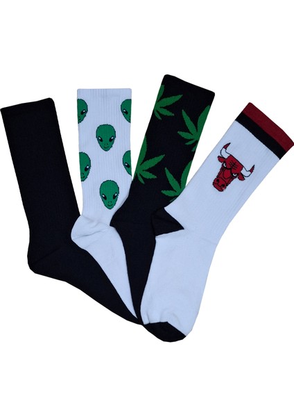 KBC Socks 4'lü Unisex Pamuklu Desenli Soket Tenis Uzun Çorap Seti