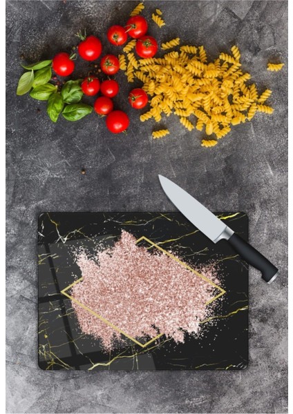 Siyah Mermer Görünümlü | Cam Kesme Tahtası | 25 x 35 cm modelleri