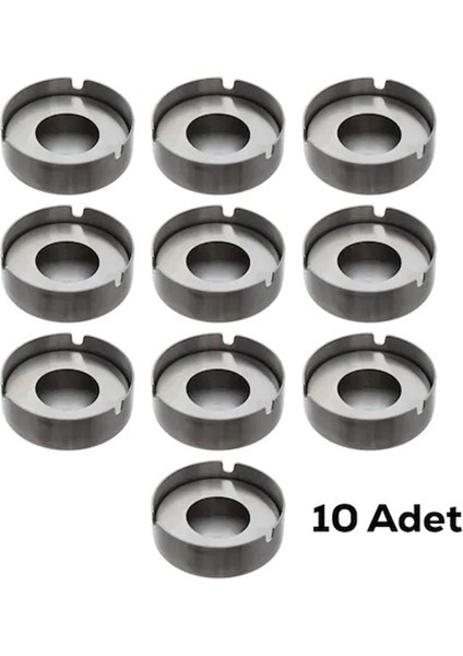 10-Adet Kapaklı Büyük Boy Paslanmaz Çelik Kül Tablası Krom Küllük 10 cm
