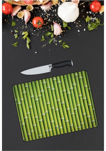 Yeşil Çubuklar Cam Kesme Tahtası 25 x 35 cm fiyatları
