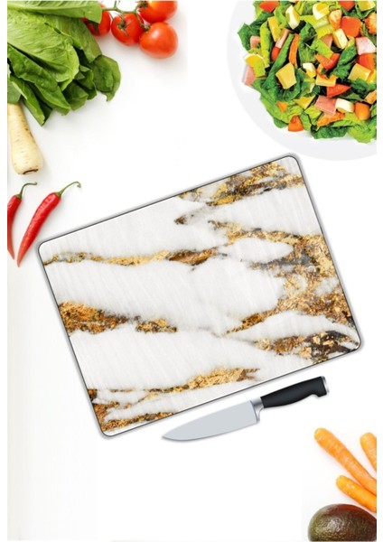 Beyaz Mermer Görünümlü | Cam Kesme Tahtası | 25 x 35 cm modelleri