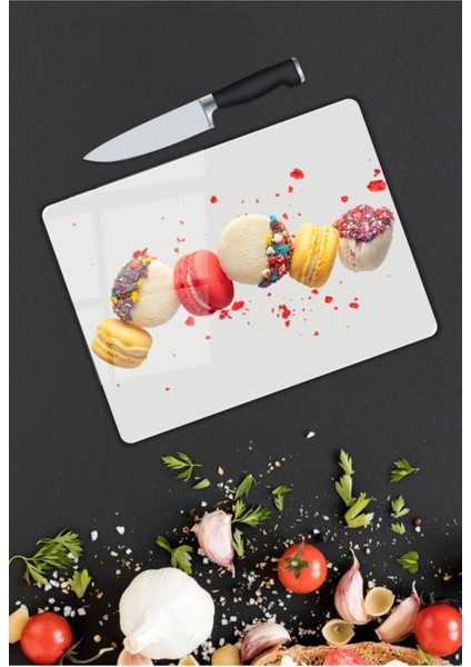 Renkli Kurabiyeler Cam Kesme Tahtası 25 x 35 cm