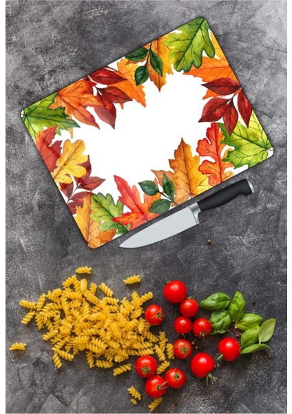 Renkli Yapraklar Cam Kesme Tahtası 25 35 cm 25 x 35 cm fiyatları