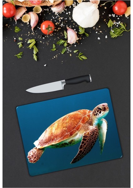 Kaplumbağa | Cam Kesme Tahtası | 25 x 35 cm