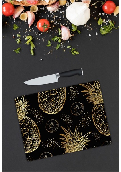 Ananas Desenli | Cam Kesme Tahtası | 25 x 35 cm modelleri