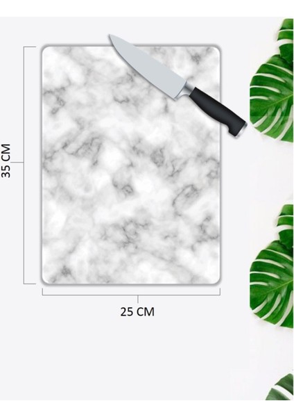 Beyaz Mermer Görünümlü Cam Kesme Tahtası 25 x 35 cm fiyatları