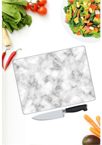 Beyaz Mermer Görünümlü Cam Kesme Tahtası 25 x 35 cm modelleri