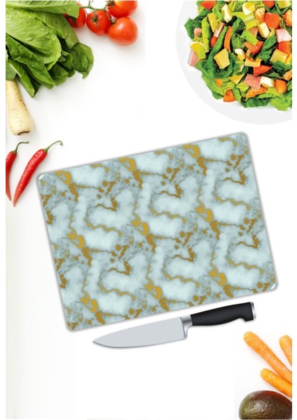 Beyaz Mermer Görünümlü Cam Kesme Tahtası 25 x 35 cm