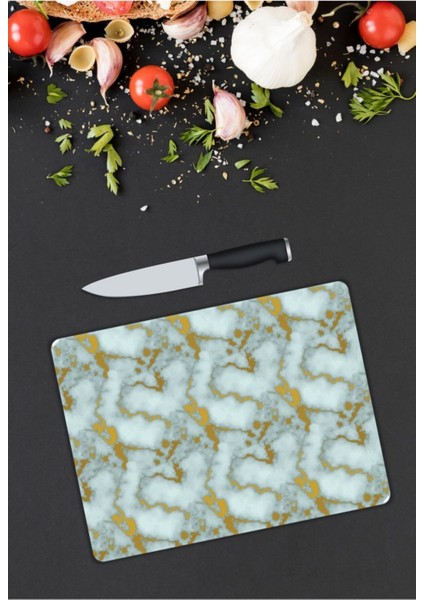 Beyaz Mermer Görünümlü Cam Kesme Tahtası 25 x 35 cm modelleri