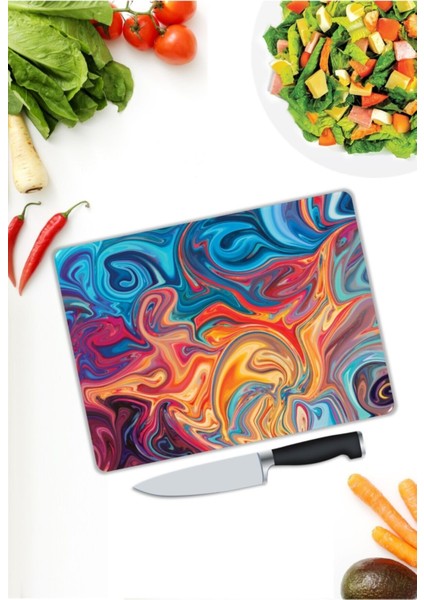 Renkli Tuval Cam Kesme Tahtası 25 x 35 cm