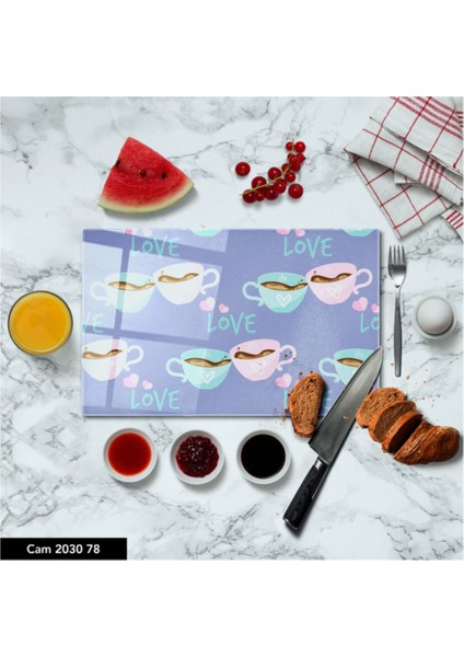 Cam Kesme Tahtası | Baskılı Kesim Tablası | Temperli 25 x 35 cm