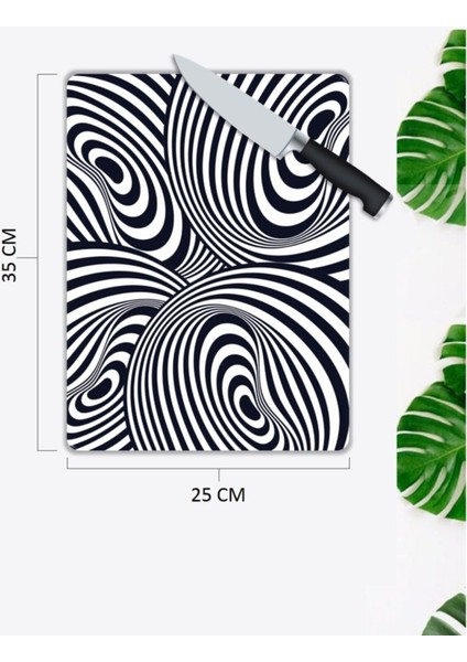 Siyah Beyaz Halkalar Cam Kesme Tahtası 25 x 35 cm fiyatları