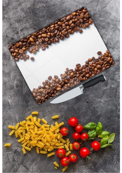 Kahve Çekirdekleri Cam Kesme Tahtası 25 x 35 cm modelleri