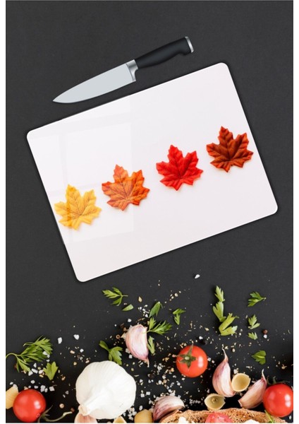 Renkli Yapraklar | Cam Kesme Tahtası | 25 x 35 cm