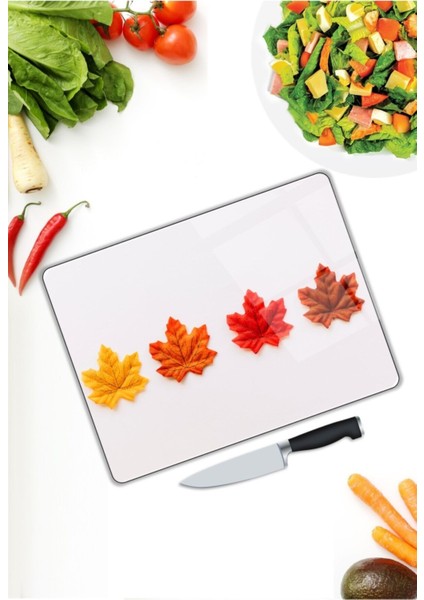 Renkli Yapraklar | Cam Kesme Tahtası | 25 x 35 cm modelleri