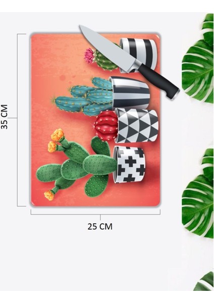 Sevimli Kaktüsler 25X 35 cm Cam Kesme Tahtası 25 x 35 cm fiyatları