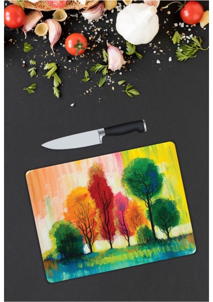 Renkli Ağaçlar | Cam Kesme Tahtası | 25 x 35 cm