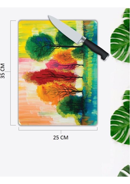 Renkli Ağaçlar | Cam Kesme Tahtası | 25 x 35 cm fiyatları