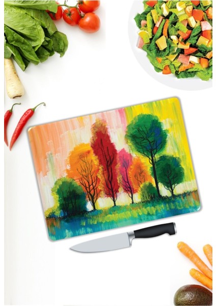 Renkli Ağaçlar | Cam Kesme Tahtası | 25 x 35 cm modelleri