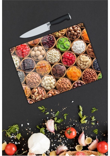 Kuruyemişler Cam Kesme Tahtası 25 x 35 cm