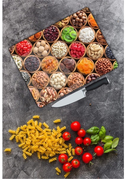 Kuruyemişler Cam Kesme Tahtası 25 x 35 cm modelleri