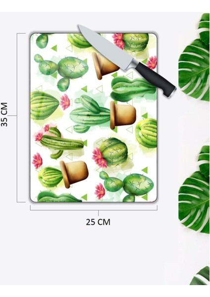 Sevimli Kaktüsler | Cam Kesme Tahtası | 25 x 35 cm fiyatları