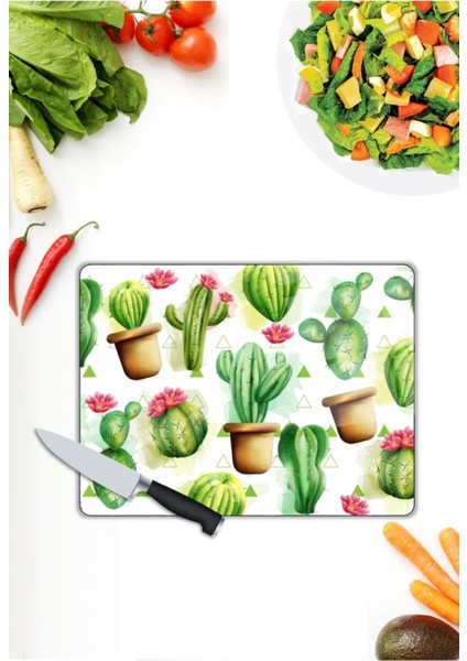 Sevimli Kaktüsler | Cam Kesme Tahtası | 25 x 35 cm modelleri