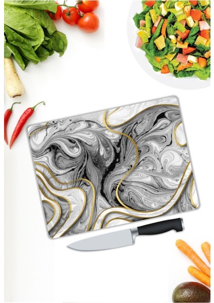 Gri Mermer Görünümlü Cam Kesme Tahtası cm 25 x 35 cm