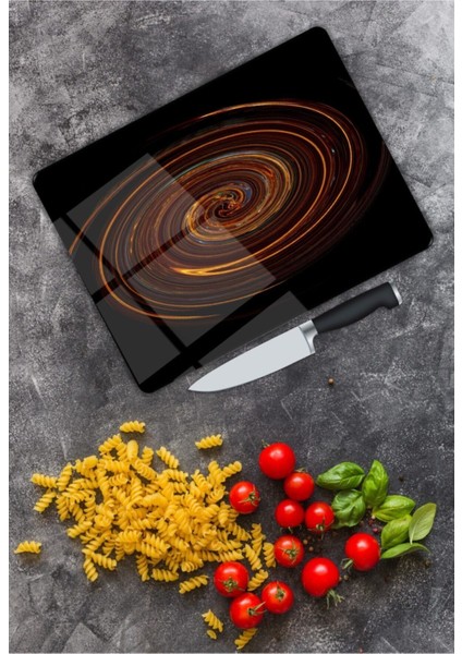Renkli Halkalar Cam Kesme Tahtası 25 x 35 cm modelleri