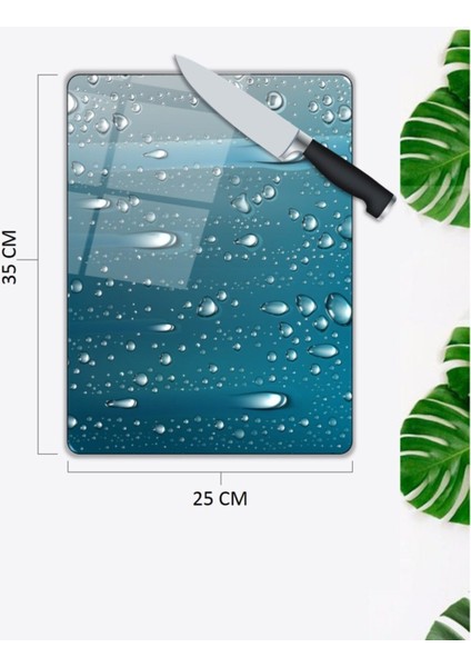 Su Damlacıkları Desenli Cam Kesme Tahtası 25 x 35 cm fiyatları