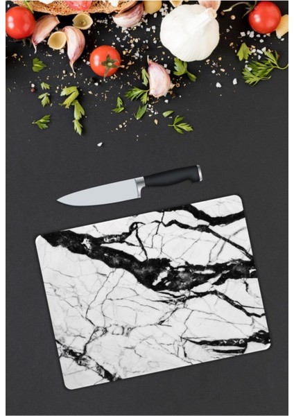 Beyaz Mermer Görünümlü Cam Kesme Tahtası 25 x 35 cm fiyatları