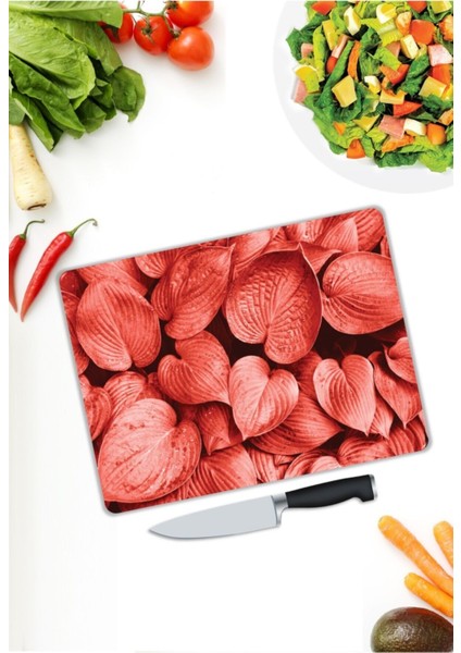 Pembe Yapraklar Cam Kesme Tahtası 25 x 35 cm