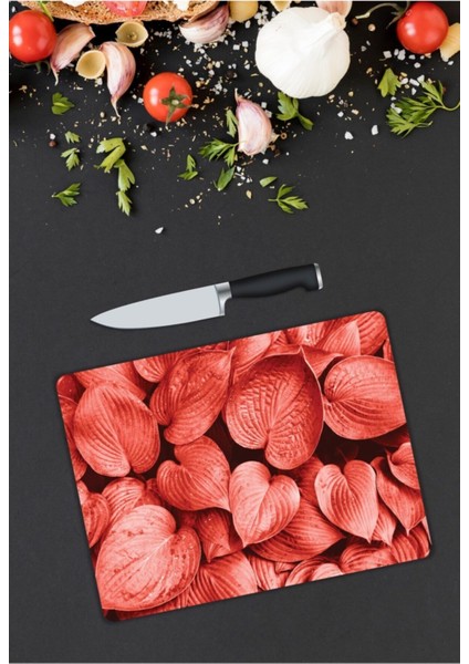 Pembe Yapraklar Cam Kesme Tahtası 25 x 35 cm modelleri