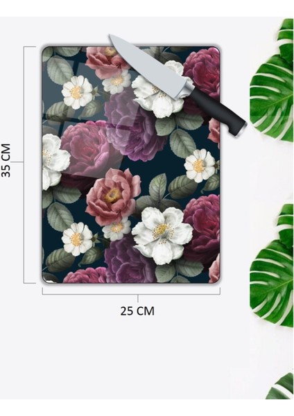 Renkli Çiçekler Cam Kesme Tahtası 25 x 35 cm fiyatları