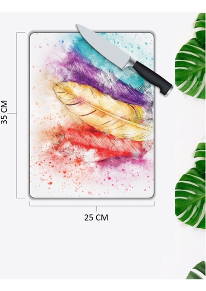 Renkli Tüyler | Cam Kesme Tahtası | 25 x 35 cm fiyatları