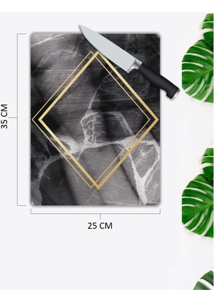 Siyah Mermer Görünümlü | Cam Kesme Tahtası | 25 x 35 cm fiyatları