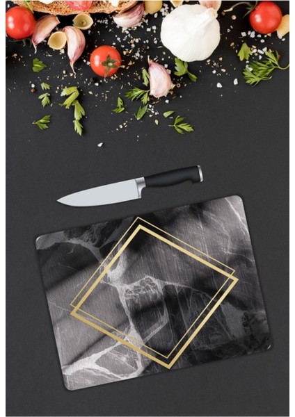 Siyah Mermer Görünümlü | Cam Kesme Tahtası | 25 x 35 cm modelleri