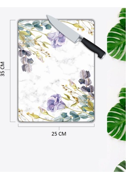 Beyaz Mermer Görünümlü | Cam Kesme Tahtası | 25 x 35 cm modelleri