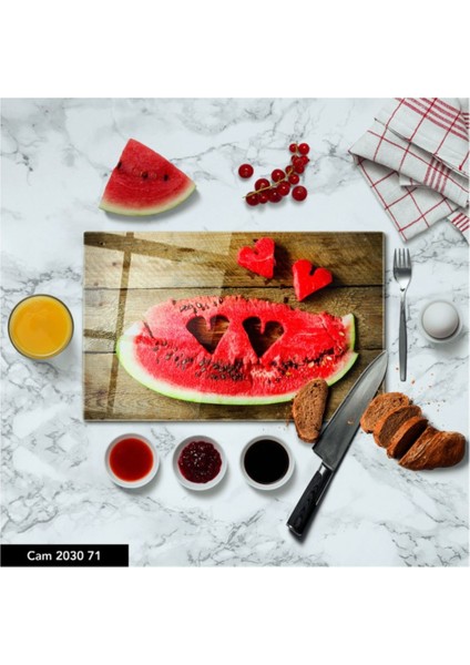 Cam Kesme Tahtası | Baskılı Kesim Tablası | Temperli | 25 x 35 cm