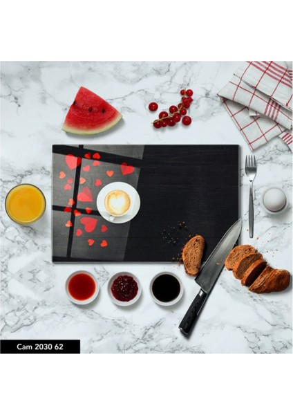 Cam Kesme Tahtası | Baskılı Kesim Tablası | Temperli | 25 x 35 cm