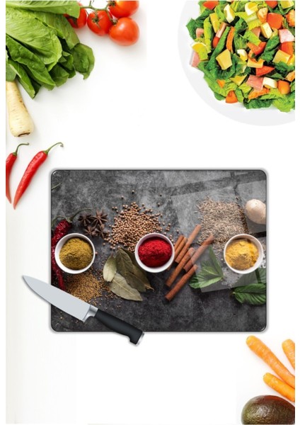 Baharatlar | Cam Kesme Tahtası | 25 x 35 cm